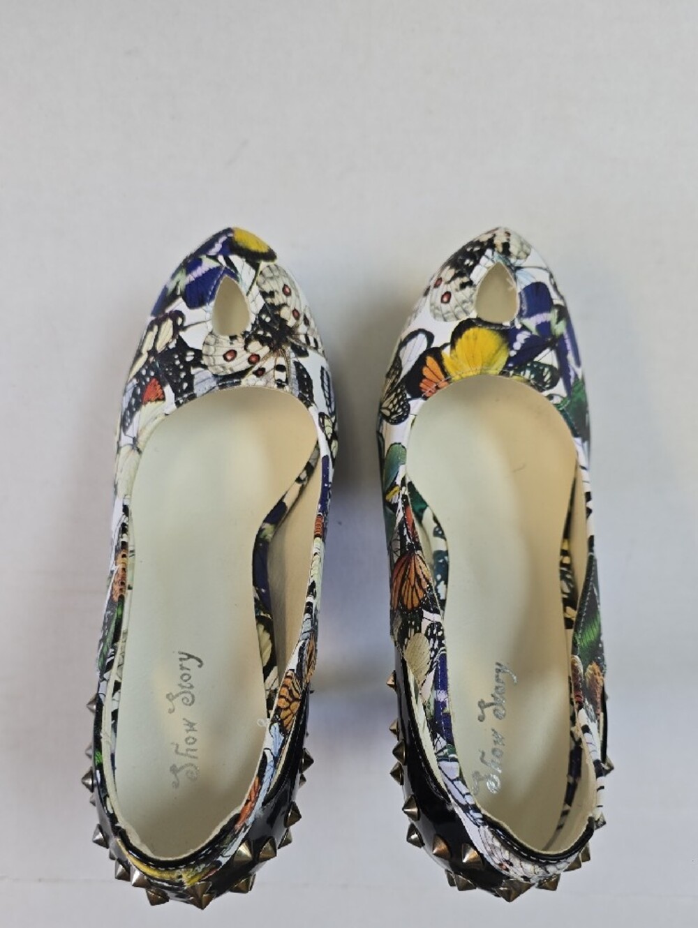 Butterfly Print Platform Heels with Black Spine Heel and Studs - Picture 5 of 5
